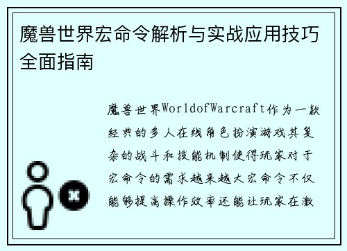 魔兽世界宏命令解析与实战应用技巧全面指南