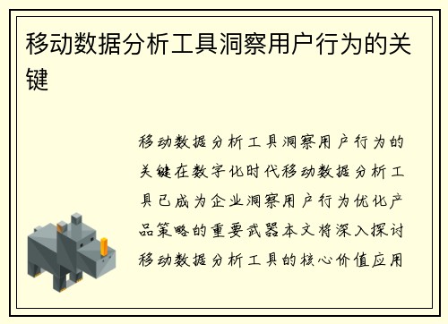 移动数据分析工具洞察用户行为的关键